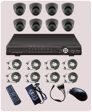  CCTV 8 Channel DVR Combo Kit. Includes 8 x 1/3"SONY ICX633BK CCD Camera 420TV Line, PAL:500(H)x582(V), 24*IR LED, 20M, Vandalproof Dome Camera, DVR, Cable Sets, AC Cord, No HDD  